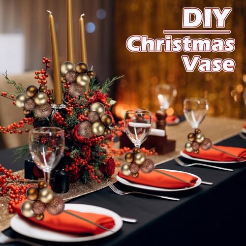 Daifunli 8 Pcs Brown and Gold Christmas Tree Picks 7.87 Inch Christmas Balls Ornaments Xmas Hanging Decorations for Xmas Tree Topper DIY Wreath Holiday Floral Vase Fillers Crafts Home Decor - Image 4