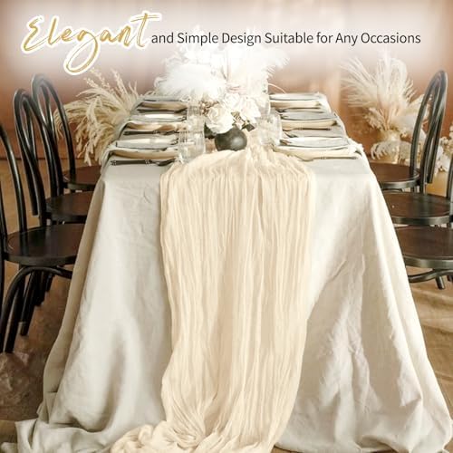 14 Pack Ivory Cheesecloth Table Runner 17x108 Inch Semi Sheer Boho Gauze Cheese Cloth Fabric Table Runners, for Wedding Party Baby Shower Birthday Home Decor Garden Farmhouse - Image 6