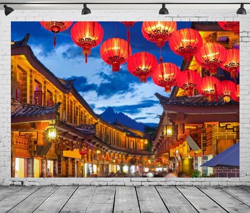BELECO 8x6ft Fabric Traditional Chinese Town Backdrop Historic Town Street Night View Red Lanterns Holiday Background China Spring Festival New Year Party Decorations Banner Photoshoot Studio Props - Image 3