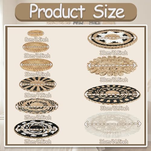 11 Pcs Boho Wall Basket Decor, Bulrush Woven Wall Hanging, Multi Size - Image 2