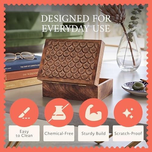 Mela Artisans Scallop Wood Box - Medium Burnt, 9x6 in - Image 3