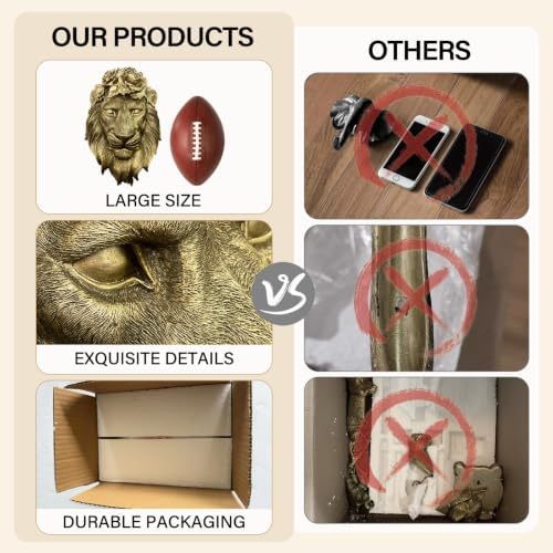 GUSFREUD Gold Animal Heads Sculptures Wall Art - Resin Faux Lion for Home Wall Decor, Lion Wall Hanging Decoration for Living Room, Bedroom & Kitchen, Unique Gift Idea - Image 5