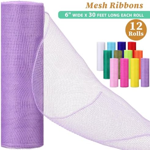 Timgle 12 Rolls Easter Deco Mesh Ribbon for Wreath Making 6 Inch x 30 Feet Each Roll Poly Metallic Foil Deco Mesh Ribbons for DIY Crafts Easter Christmas Spring Summer Party Decor (Fresh Color) - Image 2