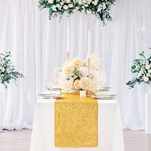 Gold Table Runners 10 Pieces 12x72 Inch Glitter Dining Table Runner Sequin Table Cover Runners for Party Wedding Birthday Bridal Shower Decorations - Image 2