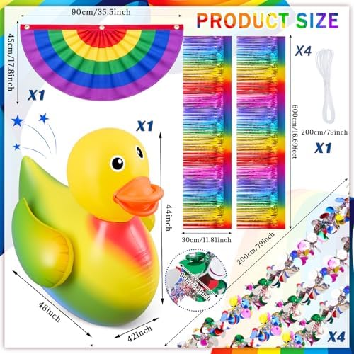Hungdao Golf Cart Parade Decorations Kit – Rainbow Float Party Supplies with Inflatable Duck, Tinsel Garlands, Flag Bunting & Streamers for Community Parades, Summer Parties & Outdoor Events - Image 2