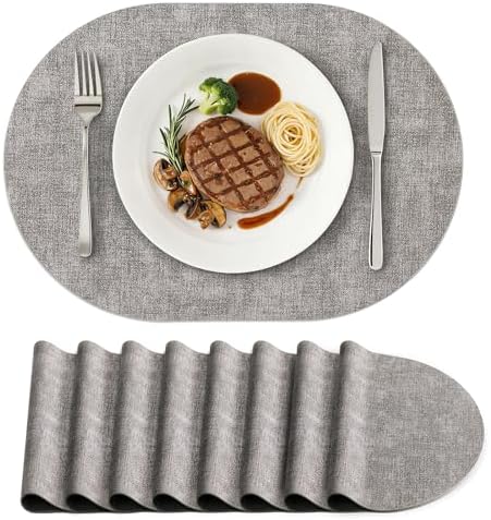 homing Heat Resistant Oval Placemats Set of 8, Light Grey by homing