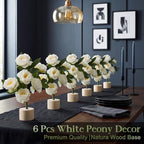 Soulchen 6 Pcs Faux Peony Flowers 12 Inch with Wood Base Tabletop Decor - Image 6