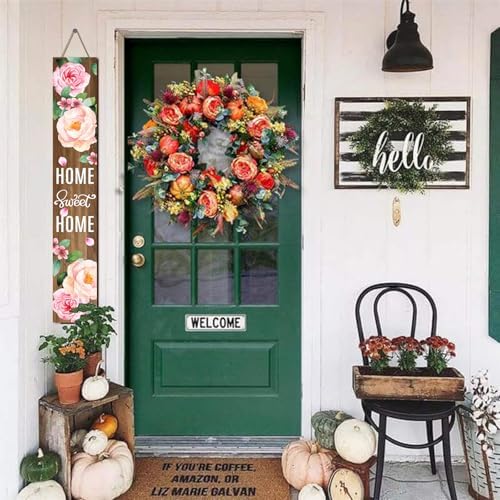 Pink Rose Home Sweet Home Wooden Board 8x48inch Spring Flower Welcome Sign and Porch Leaner Summer Decoration for Front Door Yard Deck Patio Farmhouse Vertical Decorations - Image 4