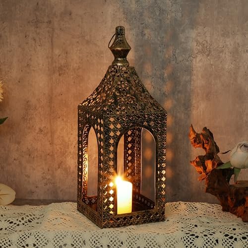 Moroccan Lantern Lamp Decorative Candle Holders for Ramadan Decorations, Hanging, Outdoor Patio or Porch, Indoor Home Decor (Bronze 13.2inch) - Image 2