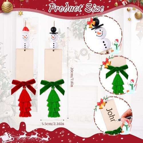 6 Pack Christmas Stockings 18 Inch Cable Knit Stockings with Personalized Snowman Name Tags, Red and White Large Xmas Hanging Stockings with Velvet Bows for Fireplace Mantel Holiday Family Decor - Image 2