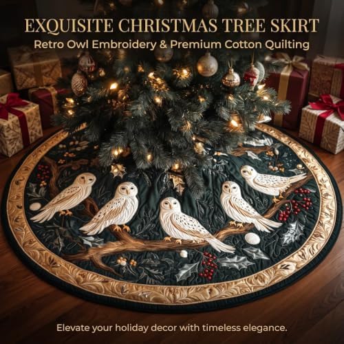 Christmas Tree Skirt Vintage Quilted Applique 36/48/72 Inch Holiday Decor (Green,Medium) - Image 2