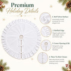 Velvet Christmas Tree Skirt, 60 Inches White Ruffled Velvet Christmas Tree Skirt,Rustic Vintage Xmas Tree Skirt for Party Decorations - Image 4