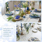 Lounsweer 3 Pcs Blue Flower Table Runner 10ft Embroidery Tulle Lace - Image 4