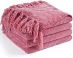 Chenille Throw Blanket for Couch 60" x 80" Twin, Rose Pink by LONGCREATE