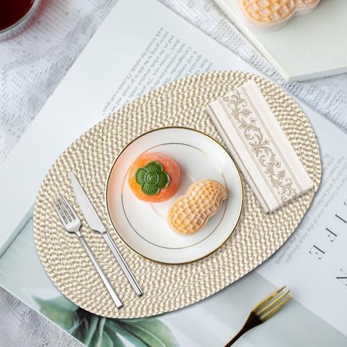 Oval Woven Placemats Set of 8 Heat Resistant Placemats 17.5 x 12 Inches Farmhouse Cotton Rope Place Mats for Dining Tables Trivets for Hot Dishes, Mixed Brown - Image 5