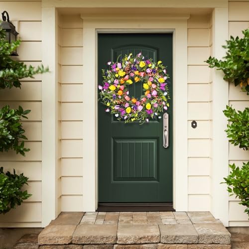 24 Inch Spring & Summer Artificial LED Tulip Wreath with LED Lights, Multicolor, for Easter, Holidays & Celebrations - Image 4