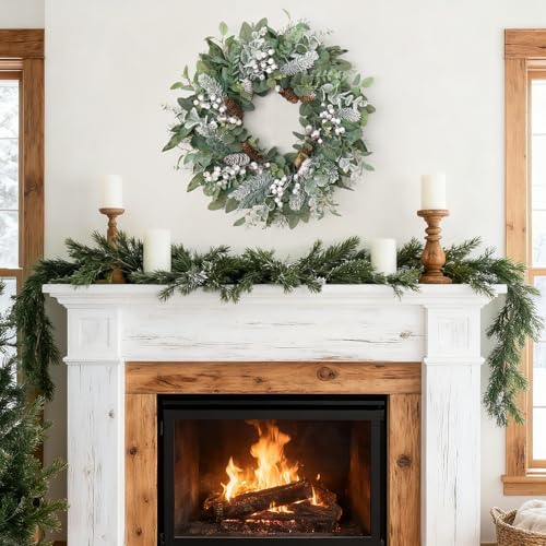 Winter Wreaths for Door Outside, 24 Inch Christmas White Wreath Outside - Image 2