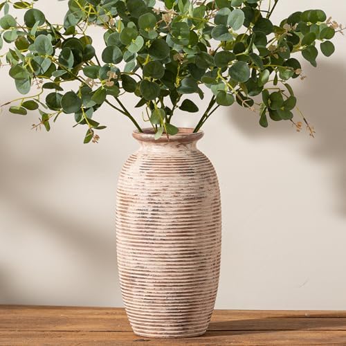 Ceramic Rustic Flower Vase, Large Farmhouse Vases Home Decor, 12.5" Tall Pottery Decorative Pampas Vase for Table Living Room Entryway Mantel Bookshelf Bedroom Bathroom Kitchen by ooit