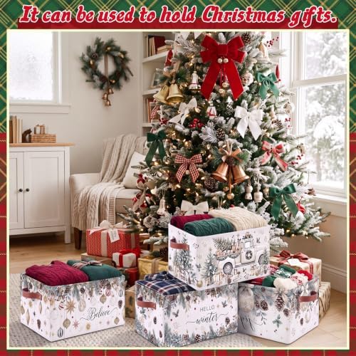 6 Pcs Christmas Storage Bins with Handles Collapsible Winter Box - Image 3