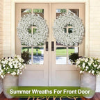 26 Inch Spring Wreaths for Front Door Large Easter Valentines Forsythia Floral Summer Spring Door Wreaths Outdoor All Season Spring Decorations for Home Porch Room Window Wall Farmhouse Decor(White-R) - Image 5