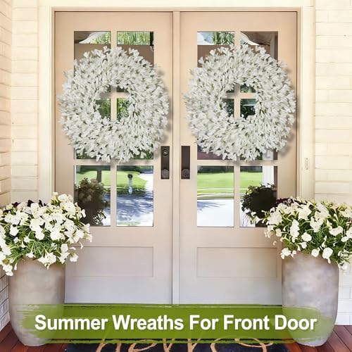 26 Inch Spring Wreaths for Front Door Large Easter Valentines Forsythia Floral Summer Spring Door Wreaths Outdoor All Season Spring Decorations for Home Porch Room Window Wall Farmhouse Decor(White-R) - Image 5