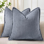 decorUhome Fall Corduroy Blue Grey Throw Pillow Covers 24x24 Set of 2 by decorUhome