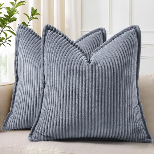 decorUhome Fall Corduroy Blue Grey Throw Pillow Covers 24x24 Set of 2 by decorUhome