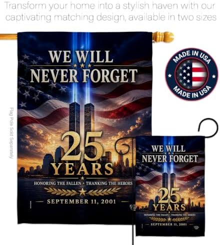 25 Year 9/11 We Will Never Forget Flag Wood Dowel Kit Wall Decor Home Tapestry Poster Patriot Day Decor Memorial Gifts Memorabilia Home Decorations September 11 Garden Remembrance Tribute - Image 4