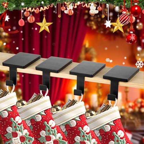 Christmas Stocking Holder for Mantel Fireplace Metal Stocking Hangers Hanging Hooks Heavy Duty Weighted Stocking Holder Bases for Xmas Shelf Fireplace Stair Decor (6, Black) - Image 5