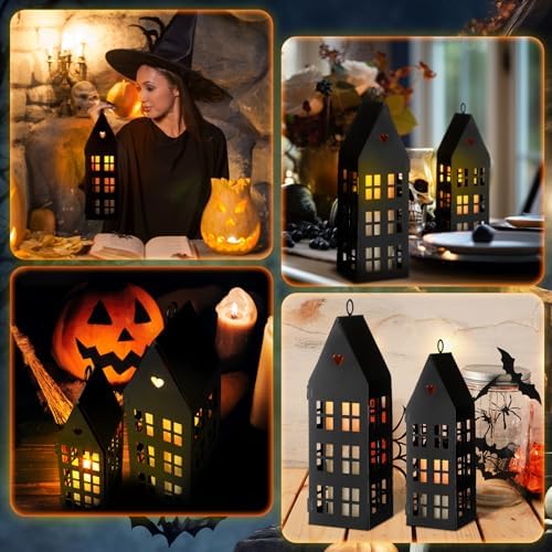 SiliFine 2 Pcs Halloween Haunted House Lanterns with 2 Candles, 9.44", 7" - Image 6