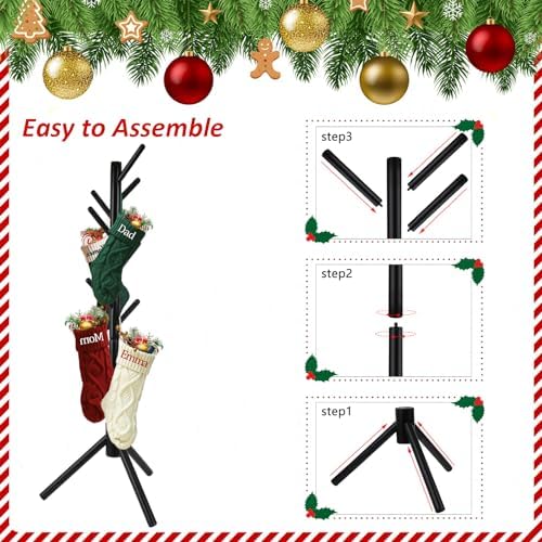 Christmas Stocking Holder Stand, Wooden Christmas Hangers Stand for Hanging Christmas Stocking, 8 Hooks Black - Image 5
