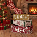 3 Pcs Vintage Wooden Box with Words Baby Its Cold Outside - Image 3