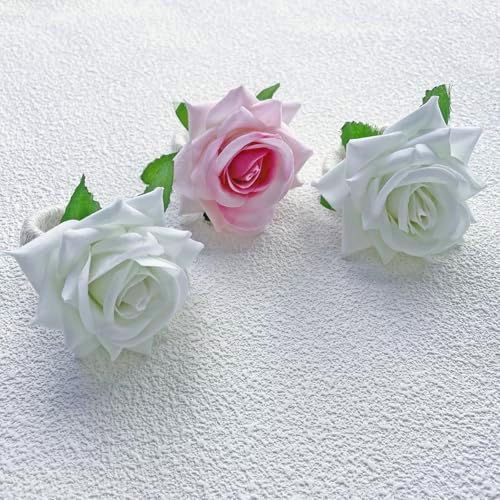 Napkin Rings,48 Pcs Artificial Rose Napkin Holders Flower Napkin Buckles for Wedding Baby Shower Valentine's Party Home Kitchen Dinner Table Decoration (White, Standard Size) - Image 6