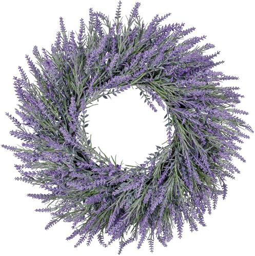 26 Inch Large Lavender Wreaths for Front Door Outside Summer Spring Wreaths for Front Door Floral Wreath All Season for Wedding Farmhouse Porch Wall Room Home Decor by LZNPAArtificialPlants