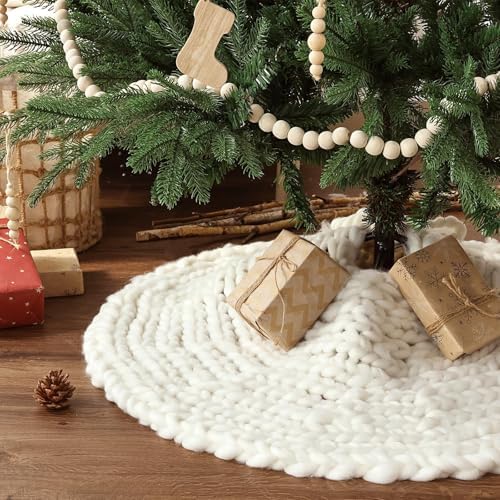 36 inch Christmas Tree Skirt: Chunky Knit Tree Skirt for 6ft Tree, Crochet Cream White Small Tree Skirt, Vintage Tree Skirts, Rustic Farmhouse Christmas Decorations - Image 6