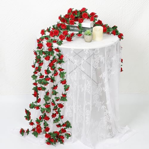 18 Pack 144 FT Artificial Flower Garland Fake Red Roses Vines Silk Flowers - Image 4