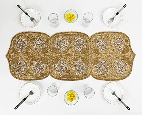 Elegant Decorative Beaded Table Runner 13x36 Inch - Embroidery Glitz Runner for Dining Table Décor, Wedding, Easter, Farmhouse, Living Room, Holiday & New Year Celebrations - Gold by HomebiaDesigns