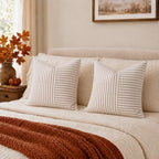 YCOLL Farmhouse Fall Pillow Covers 26x26, Modern Accent Square Throw Pillow Covers Set of 2, Rust and Beige Striped Patchwork Linen Decorative Cushion Covers for Couch Chair Bedroom Fall Decorations - Image 5