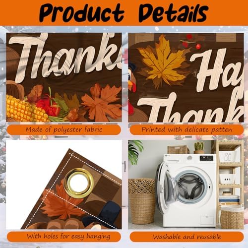 ANNA QUEEN Happy Thanksgiving Garage Door Banner 6 x 13FT, Cornucopia and Pumpkins on Woodgrain, Fall Outdoor Garage Decoration for Parties Home Rustic Decor - Image 2