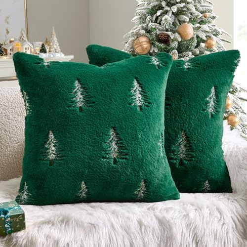 MIULEE Christmas Decorative Faux Fur Pillow Covers 18x18 Inch Green White by MIULEE