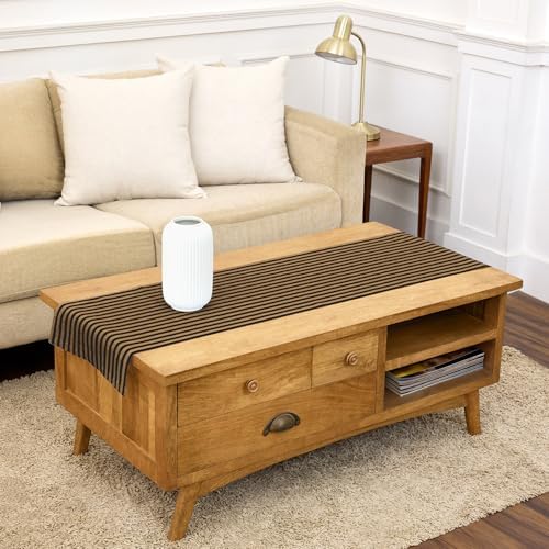 Solino Home 100% Linen Table Runner, 14 x 60 in, Brown and Black Striped by SolinoHome