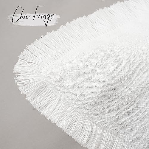 Foindtower Decorative Linen Fringe Throw Pillow Covers 22×22 Inch,White - Image 3