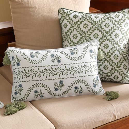 ISAENNE Designer Linen Throw Pillow Cover,Set of 2,20"x12"-Mosella D - Image 2