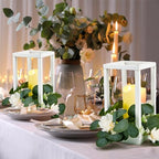Sabary 5 Sets/ 10 Pcs Wooden Lantern Centerpieces with Candles, White - Image 3