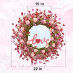 LLZLL Valentines Day Wreath Decor, 22inch Artificial Pink Wreath with Tulip Berry Green Leaf Element, Valentines Wreaths for Front Door Wedding Anniversary Party Candlelight Dinner Decorations - Image 5