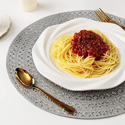 15" Round Rhinestone Placemat - Silver Glass X Pattern - Image 2