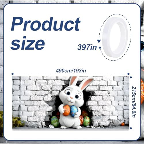 16x7 ft Peeking Easter Bunny Banner for Two Car Garage - Fits Double Garage Door, Whimsical Bunny Behind Wall with Eggs Large Backdrop, Spring Yard Sign & Photography Background - Image 2