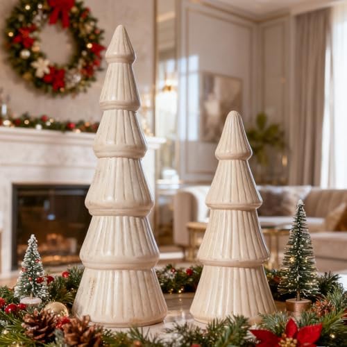 WONDROUS' DECO Wooden Christmas Tree Figurine, Tabletop Pink and Gold - Image 2
