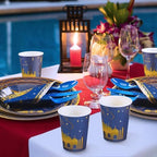 FillTouch 168 Pcs Eid Mubarak Party Goods Supplies Decorations for 24 Guests, Include Ramadan Mubarak Paper Plates Cups Napkins Plastic Knives Forks Spoons Tableware Set for Ramadan Family Party - Image 3