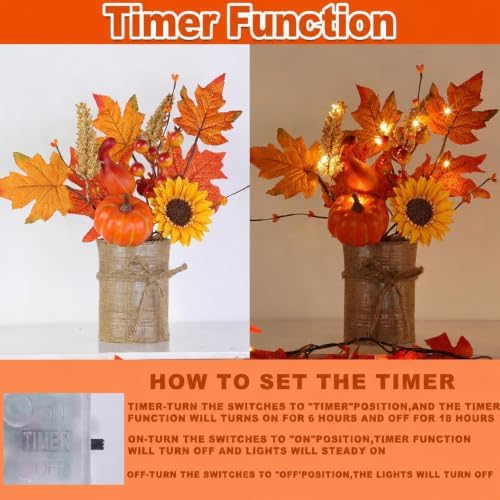 [2-Style & Light Timer] 2 Pack 13 Inch Fall Decor Table Centerpiece with Lights 20LED Maple Arrangement Potted Pumpkin Sunflower in Burlap Fall Decorations for Home Kitchen Office Autumn Thanksgiving - Image 4